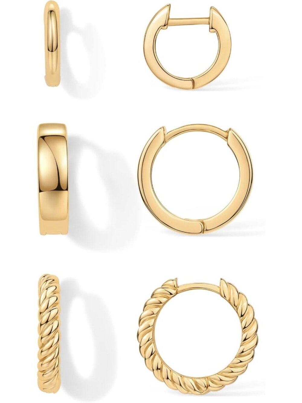 Gold Hoop Earrings Set for Women - 3 Pairs of Small Huggie Earrings, Stylish
